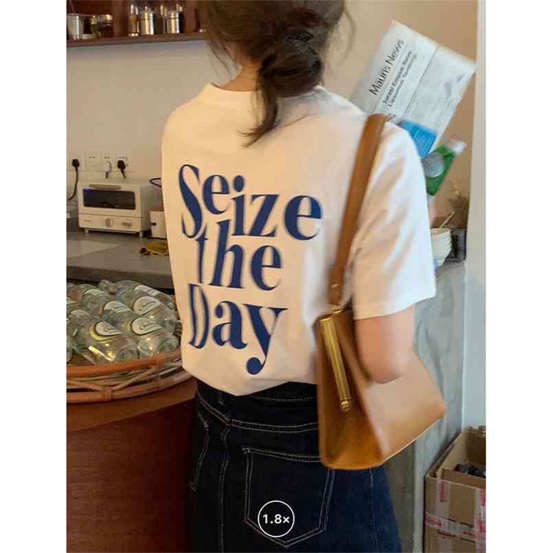 

3Colors Summer Korean Letter print Loose short sleeve t-shirts womens tee shirt femme women tops (X1839 210708, Black