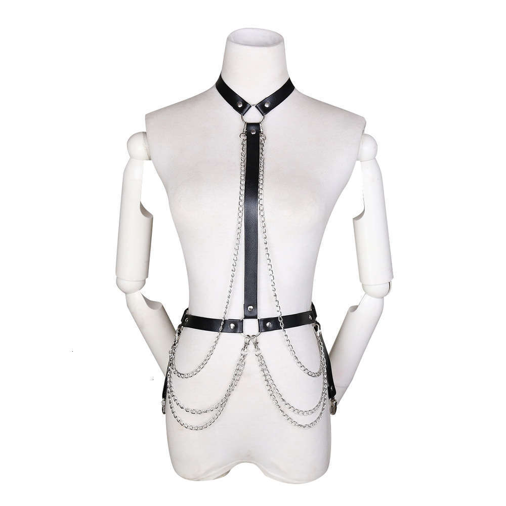 

underwear binding Queen's one-piece uniform passion leather chain Tight Sexy nightclub hot suit, Black;white