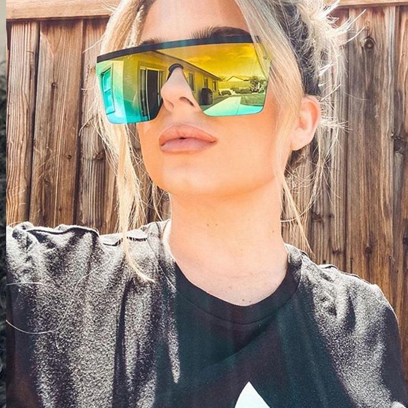 

Sunglasses Red Pink Mirror Square For Women Retro One Piece Flat Sun Glass Female Fashion Brand Black Silver Reflect Shades Men, White;black