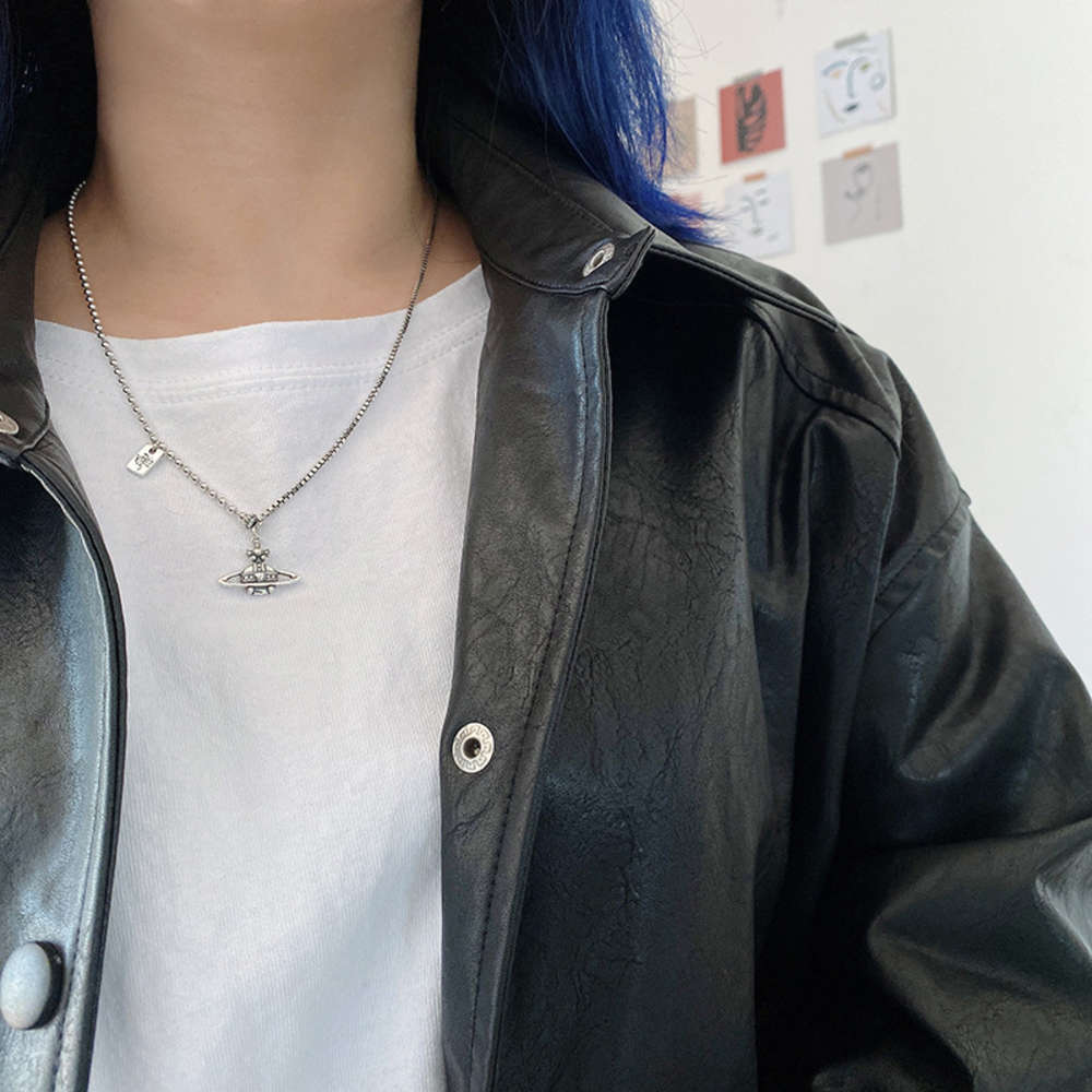 

pendants South Korea S925 sterling used Thai silver Saturn Necklace women's globe asymmetric Street sweater chain