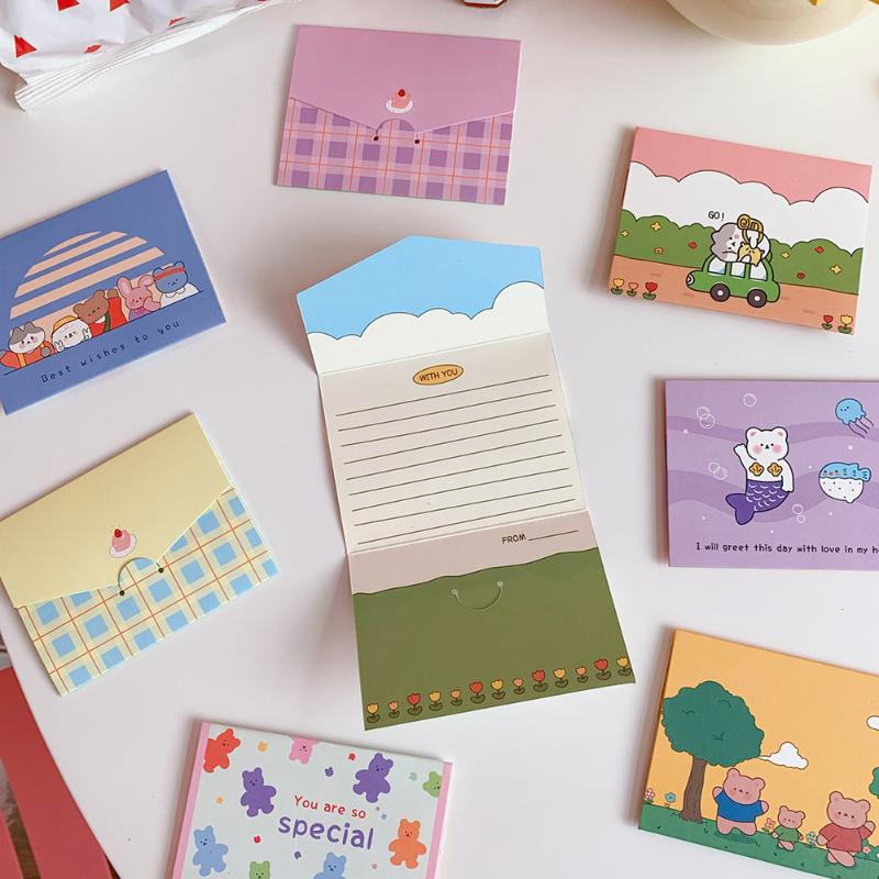 

Gift Wrap 10pack/lot Kawaii Paper Envelope Mini Foldable Greeting Wish Birthday Cute Cartoon Letter Postcard Kids