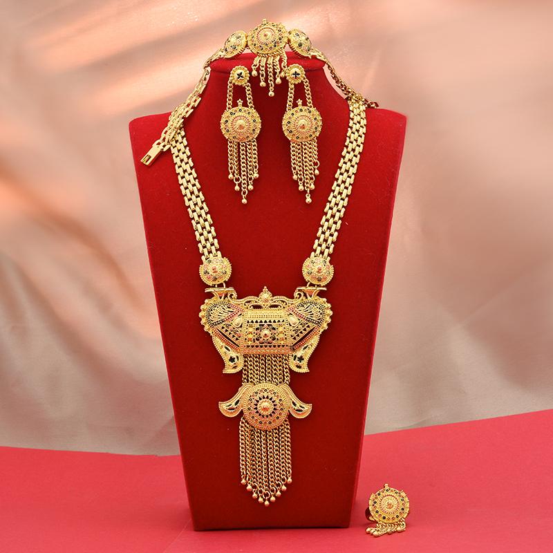 

Earrings & Necklace Ethiopian Jewelry Sets For Wedding Women Girls Gold Color Bangles Arab Middle East African Dubai Set Party Gift, Silver