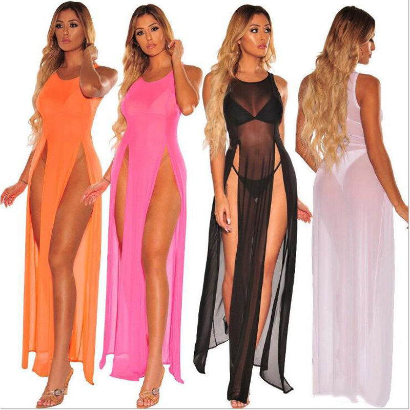 

Ladies Net Yarn Blouse beach bikini Simple Hollow Pure Color Comfortable Perspective sexy one piece 042701, White