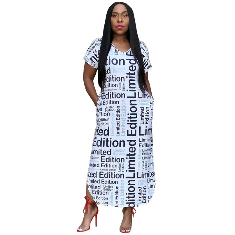 

Black White Letter Printed Vintage Casual African Dresses For Women Summer Arrival Beach Midi Robe Wholesale 210525, Multi
