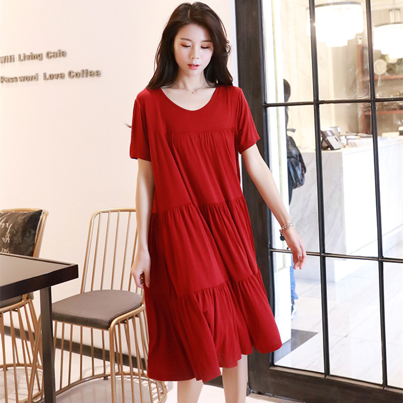 

Summer Modal Womens Nightgown Nightdress Short Sleeve Sleepwear Nightwear Loose Nightgowns Fashion SleepshirtsFree shipping by air, Black