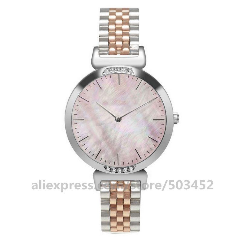 

Wristwatches 50pcs/lot No Logo Wrist Watch Sweet Pink Shell Zircon Watches Rose Gold Belt Strap Bracelet Round Shape For Woman