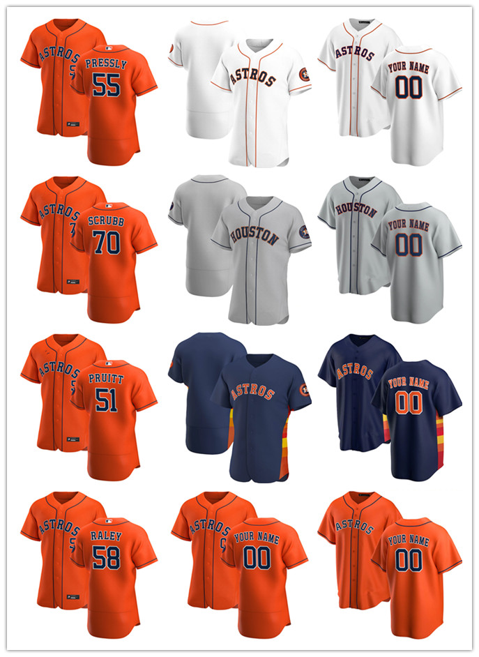 

Custom Jersey Mens women Youth Houston Astros 55 Ryan Pressly 51 Austin Pruitt 58 Brooks Raley 70 Andre Scrubb Baseball Jerseys, Blue;black