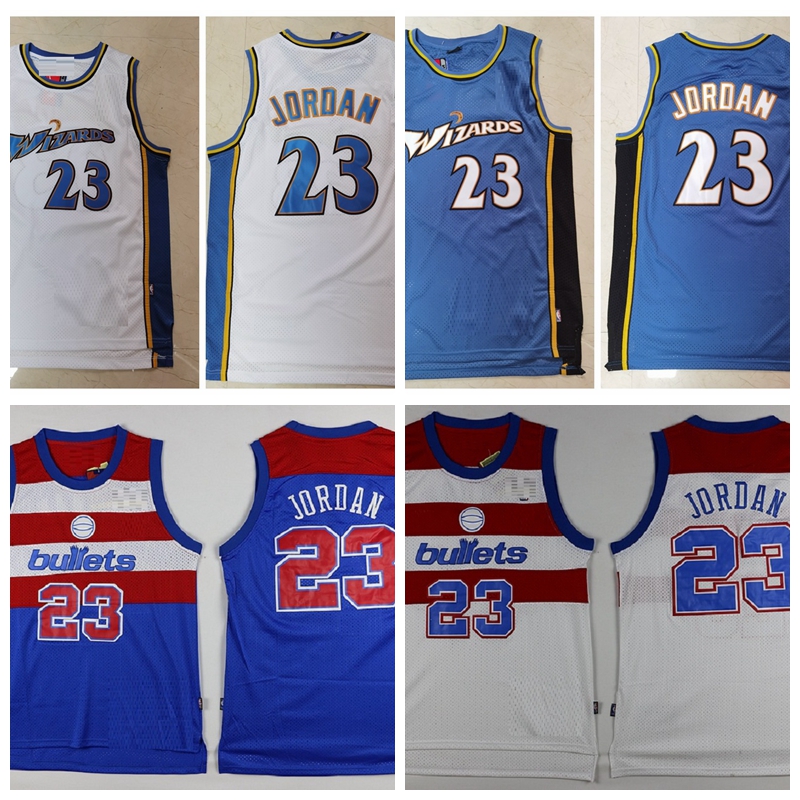

Retro Men 23 Michael Jor dan Washington Bullets Wizards retro basketball Jersey have patch, Black;red