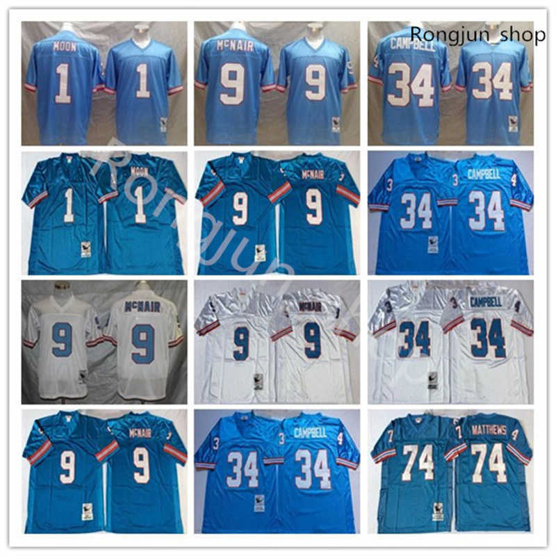 

2021 Top Vintage Football Jerseys #1 Warren Moon 34 Earl Campbell 9 Steve McNair 74 Bruce Matthews Blue White Adult Stitched College Jersey, As picture