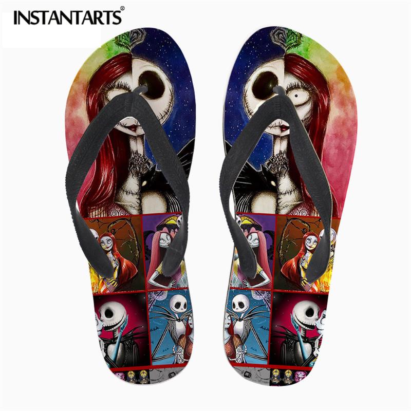 

2021 Women House Flip Flop Jack Sketllingon And Sally Anime Pattern Femme Slide Sadal Comfort Slipper Home Slippers, Black