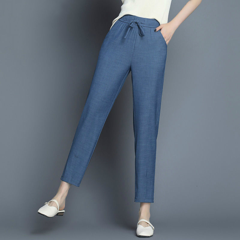 

Women's Jeans Summer Fashion Elastic High Waist For Women Plus Size Casual Tencel Pants Harem Denim Trousers R8QD, Black