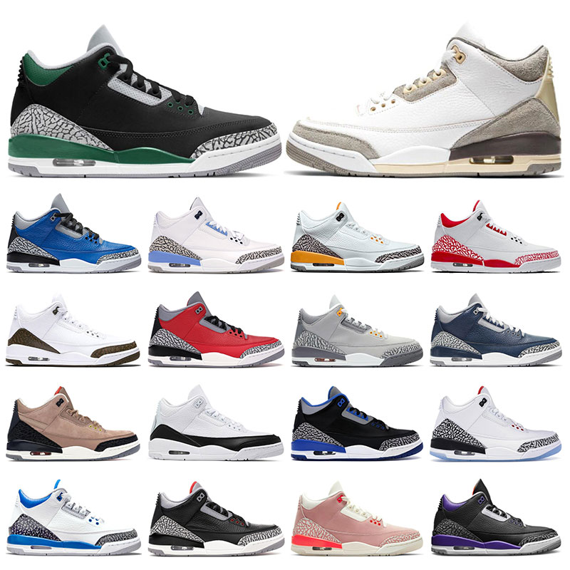 

3 men basketball shoes 3s Racer Sport Blue UNC Midnight Navy Medium Grey Violet Fire Red Black White Cement Tinker mens trainers sports sneakers 7-13