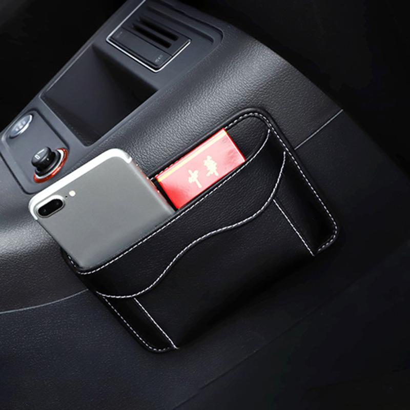 

Car Organizer Storage Box PU Leather Pouch Bags Sticky Collecting Bag Key Cards Mobile Phone Auto Interior Accessories