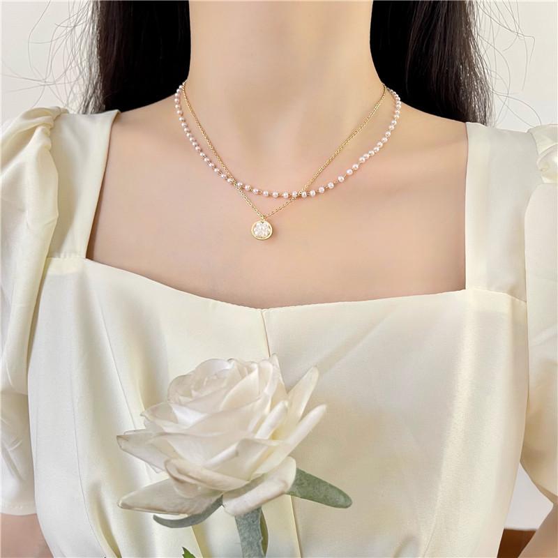 

Pendant Necklaces Brief Temperament Pearls Chain Necklace Double Layers Vintage