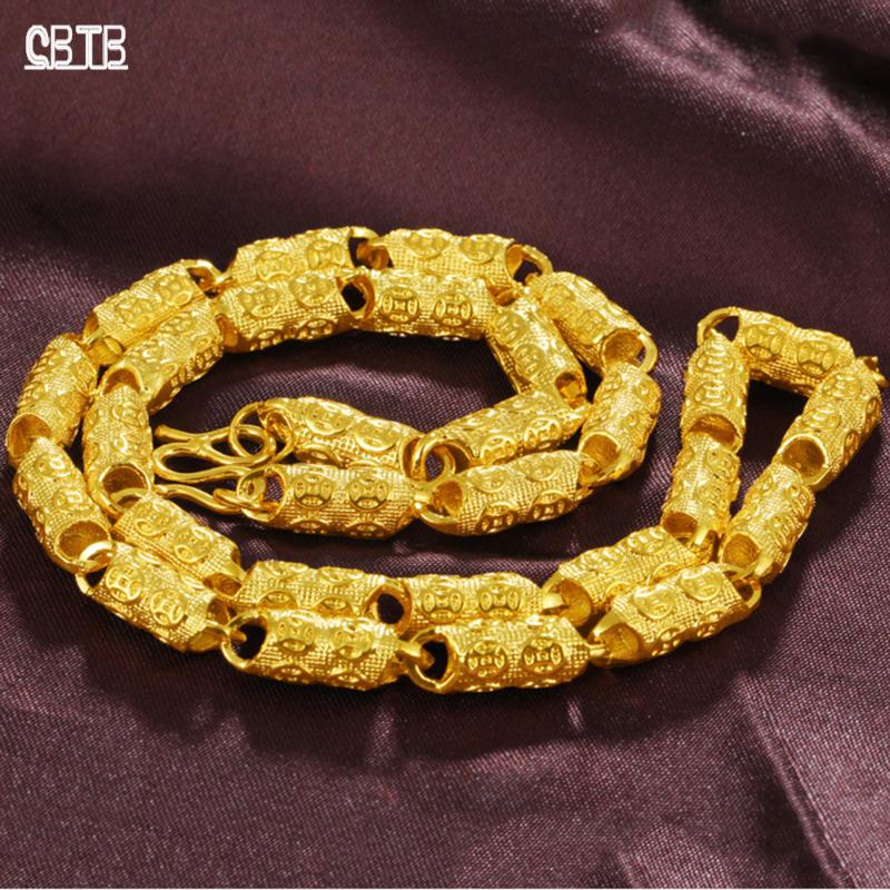 

Vietnam Sand Gold Men's Necklace Fashion Coin Cylindrical Solid Chain Vacuum Plating Non-fading Jewelry Wholesale Chains, Silver