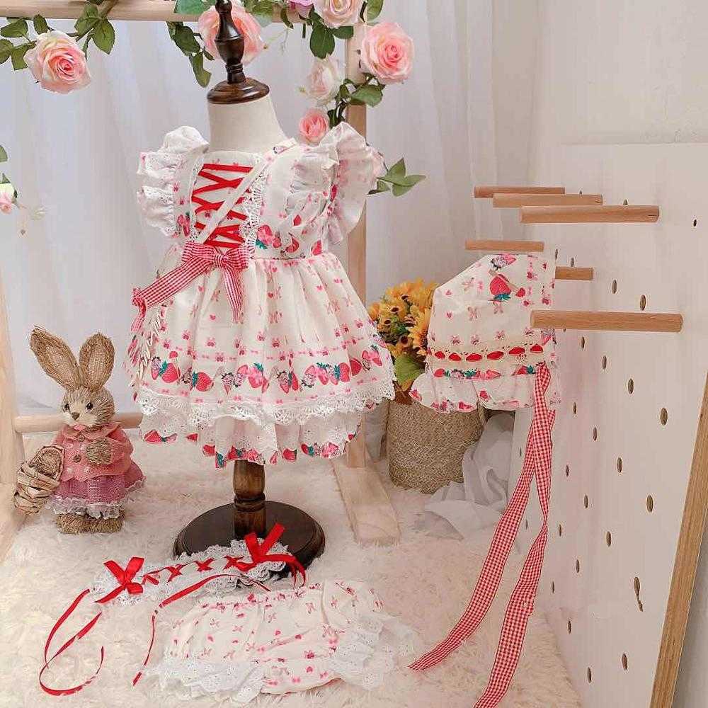 

Summer Baby Girl Spanish Dresses Toddler Girls Bouqitue Clothes Infant Spain Lolita Pink Dress Children Birthday Baptism Frocks 210615, Short sleeves dress