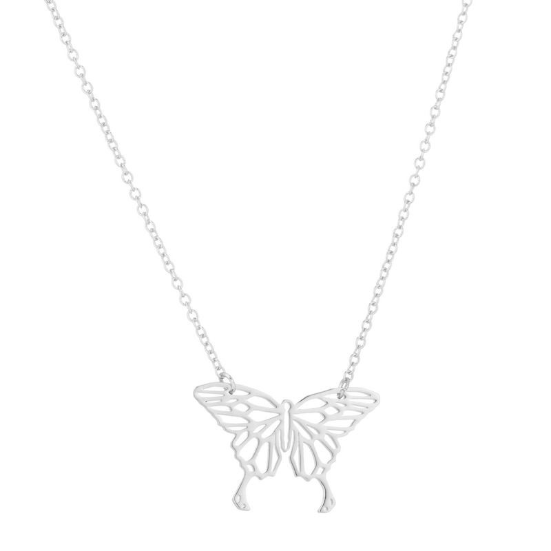 

Hollow Butterfly pendant neckkace gold chains Stainless steel butterflies necklaces women fashion jewelry gift, Silver