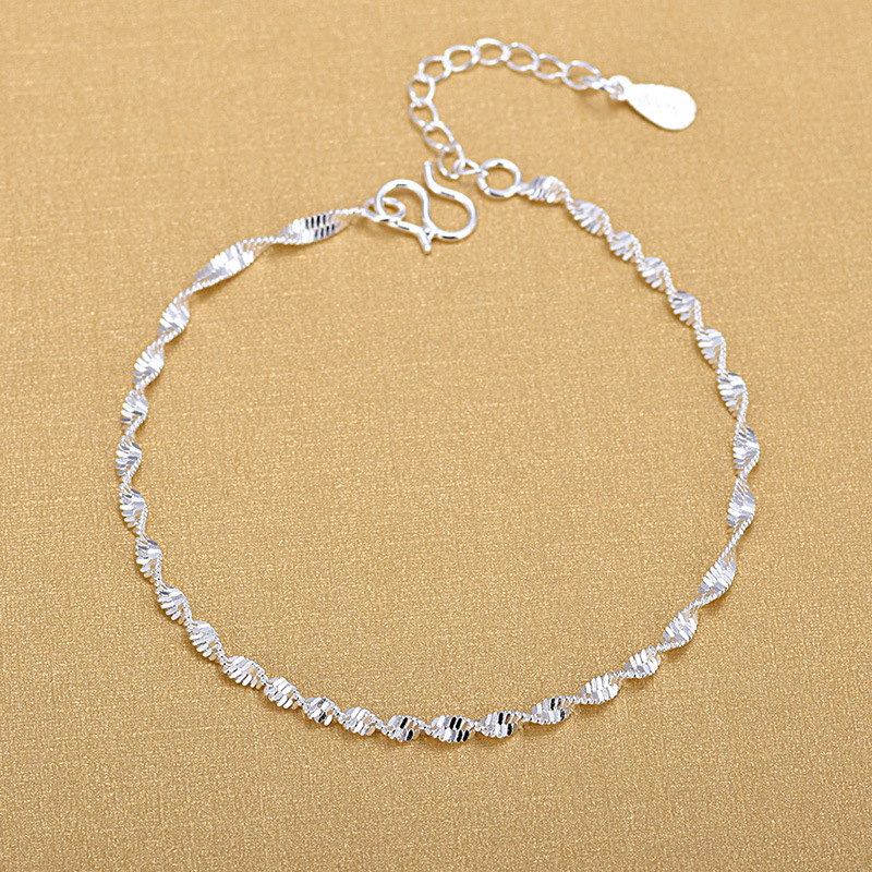 

925 Sterling Silver Fashion Simple Elegant Twisted Link Chain Bracelets Jewelry For Woman Wave Anklet Gifts