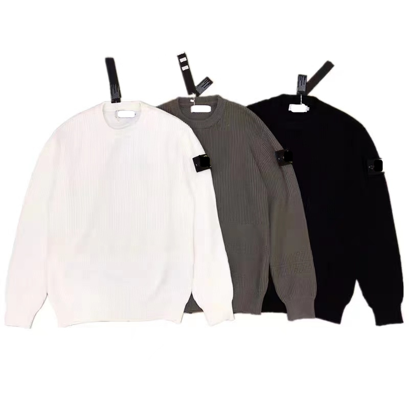 

Designer Men's Sweaters Stone Pure Color Sweater College Student Baseing Knitwear Toptoney Autumn and Winter Korean Style Personality Trend, White;black