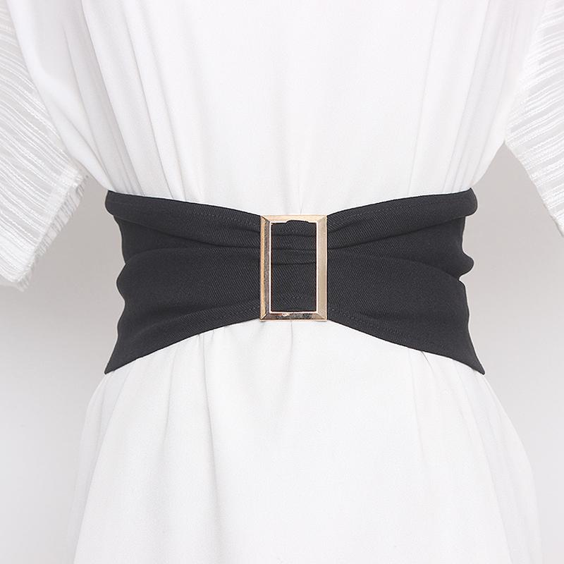 

Belts Fashion Women Waist Belt Denim Fabric Ladies Slim Corset Waistband Vintage Wide Elastic Stretch Dresses Accessories, Black