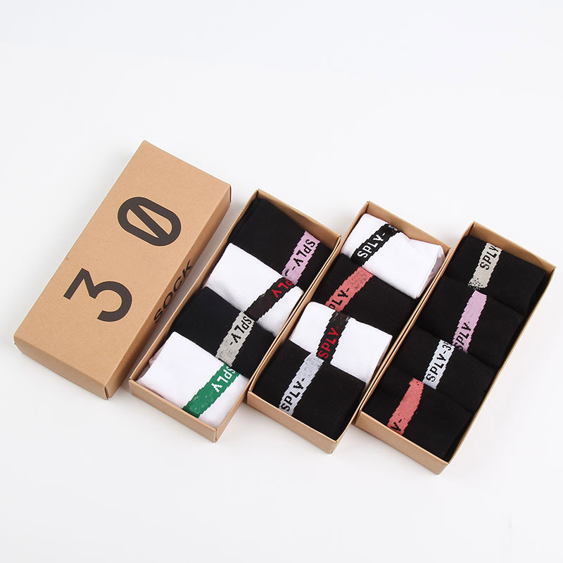 

2021 Mens Socks Classic Letter men Fashion Sock Casual Cotton Printed 4 Pairs/Box, A-01