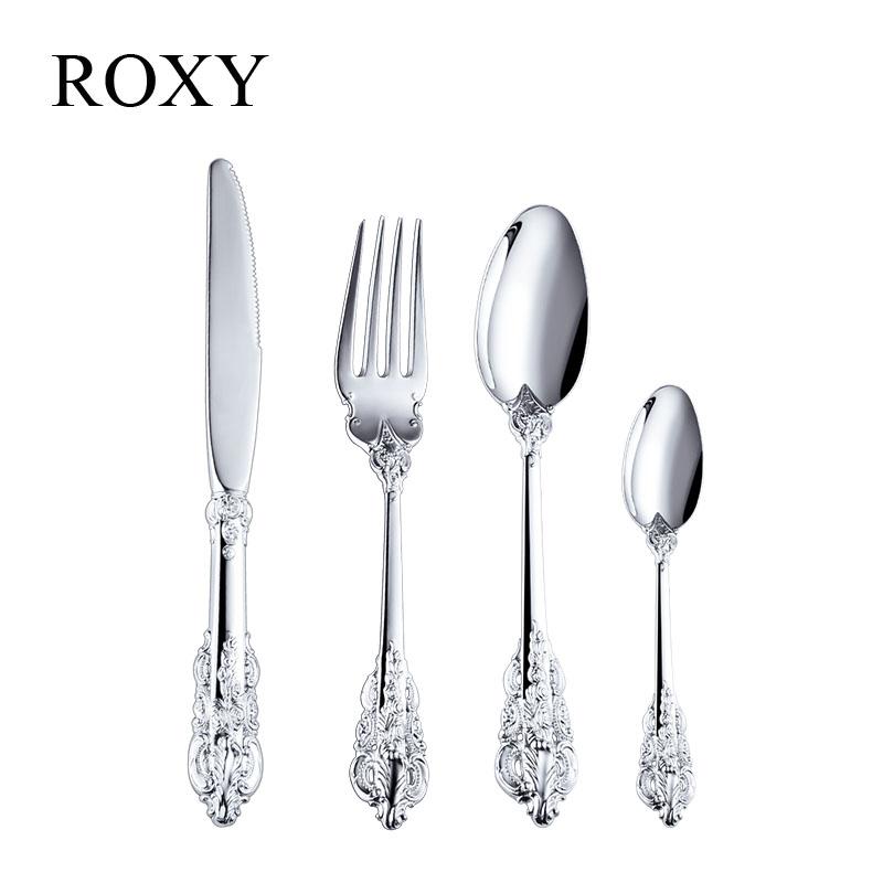 

4Pcs/set Silver Flatware Set Cutlery Dinner Tableware Silverware Fork Spoon Knife Drop Sets