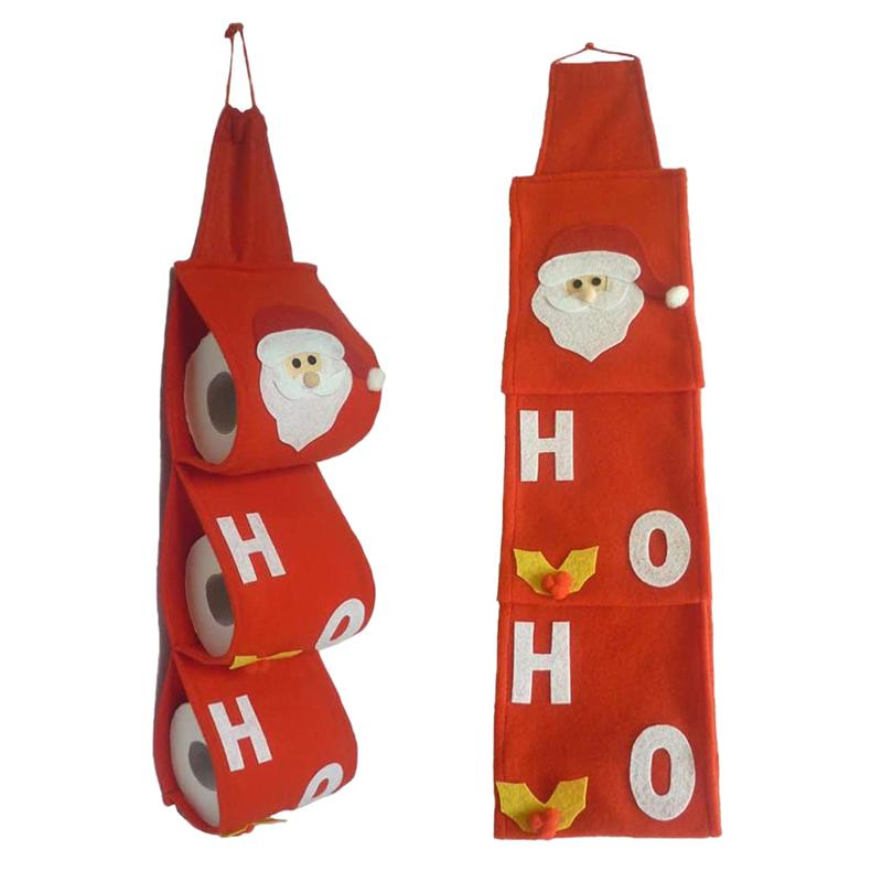 

Christmas Decorations 3 Layers Santa Claus Pattern Toilet Roll Paper Covers Xmas Decor Bathroom Hanging Towel Napkin Storage Bag Organizer