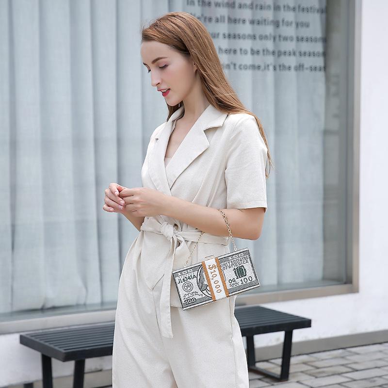

Evening Bags Creative US Dollar Luxury Diamond Clutch Dinner Bag Rhinestone Small Female Crossbody Chain Party Handbags