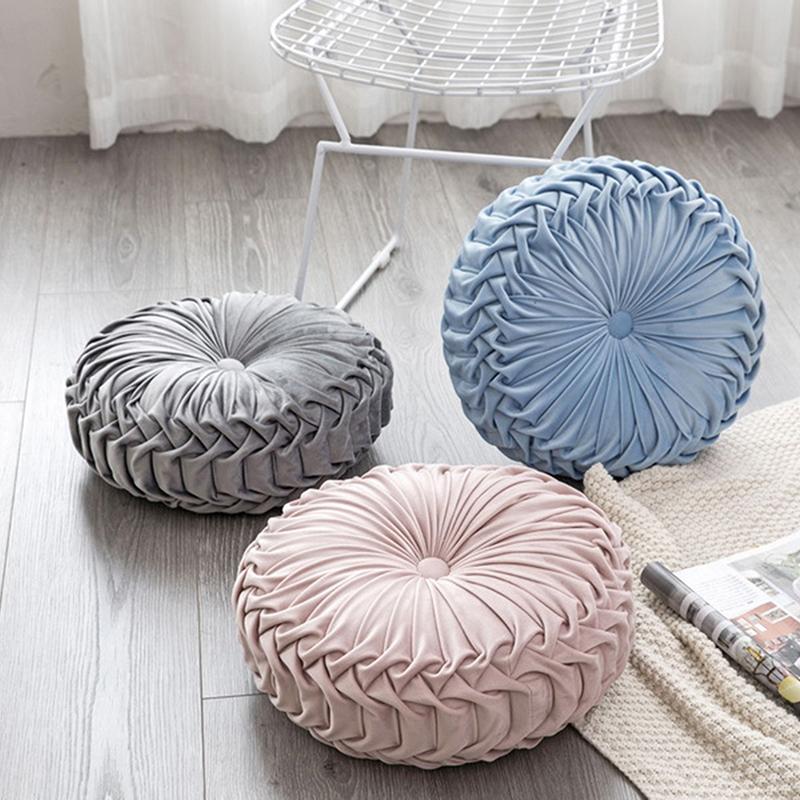 

Cushion/Decorative Pillow European Style Sofa Throw Luxury Velvet Cushion Pleated Fabric Home Round Wheel Pumpkin Seate Soft