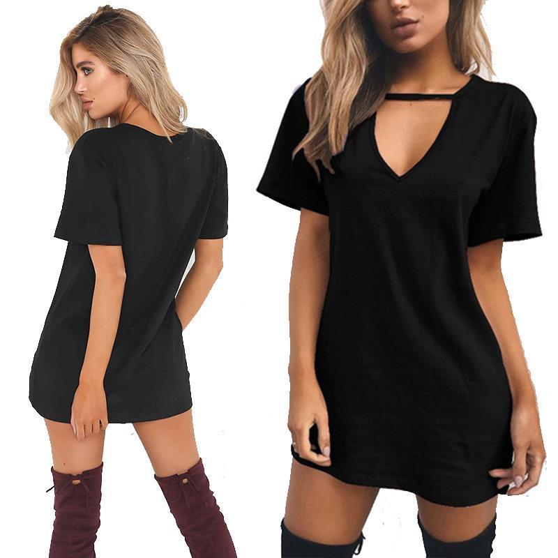 

Women Dress Summer Sexy Tshirt Nbsp Female Choker V Neck Dresses Girls Mini T Shirt Regular Short Sleeve Ladies Clothing, Black;gray