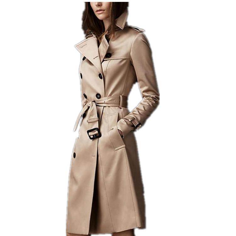 

Women' Trench Coats Autumn Woman England Style Classic Double Breasted Khaki Coat Female Waterproof Slim Long Outerwear Office Laday