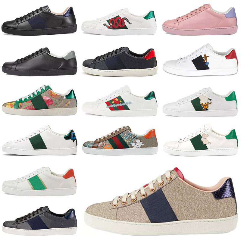 

2021 luxurys designers Men Women Sneaker Casual Shoes High Quality Snake Chaussures Leather Sneakers Ace Bee Embroidery Shoe 36-44 e4db#, Black