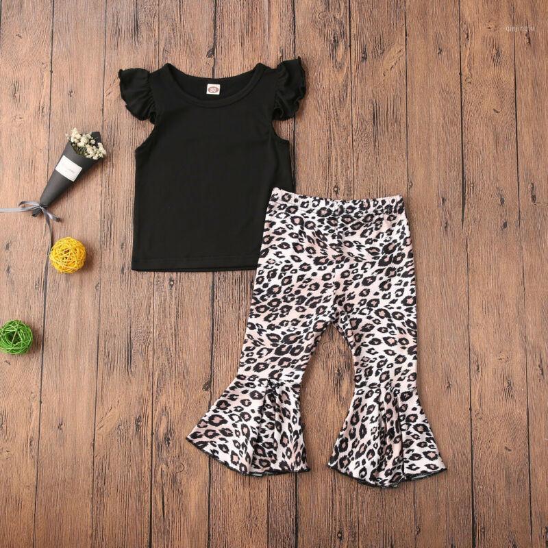 

Baby & Children's 2PCS Born Toddler Girl Flared Tops + Leopard Wide Leg Pants Outfits Set Clothing Sets, White