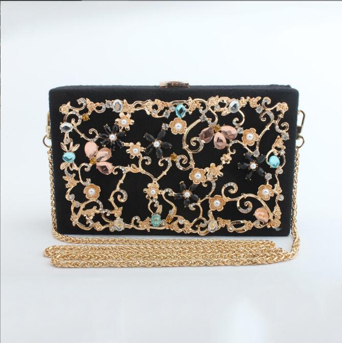 

Factory wholesale leather bags fashion exquisite diamond evening dinner package trend cotton and linen alloy hard box chain bag wedding handbag, Red(boutique box)