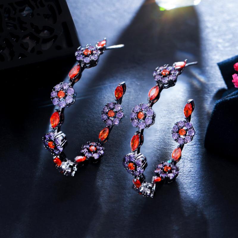 

Hoop & Huggie CIZEVA Exaggerated Temperament Big Flower Earrings For Ladies 925 Silver Dazzling Zircon Inlay Trendy Bohemia Jewelry