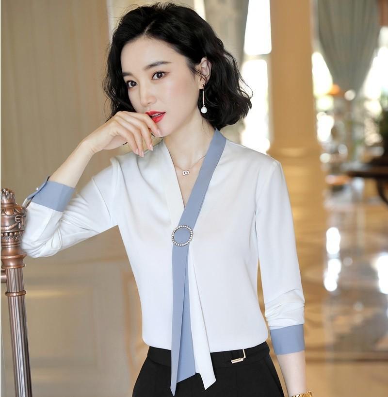 

Women' Blouses & Shirts Ladies Elegant Fashion 2021 Autumn Fall OL Styles For Women Business Work Wear Tops Clothes Blouse Blusas, White