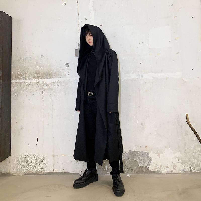 

Men' Trench Coats Halloween Stage Clothing Men Japan Streetwear Hooded Coat Male Women Punk Gothic Cloak Cardigan Jacket Outerwear, W1755