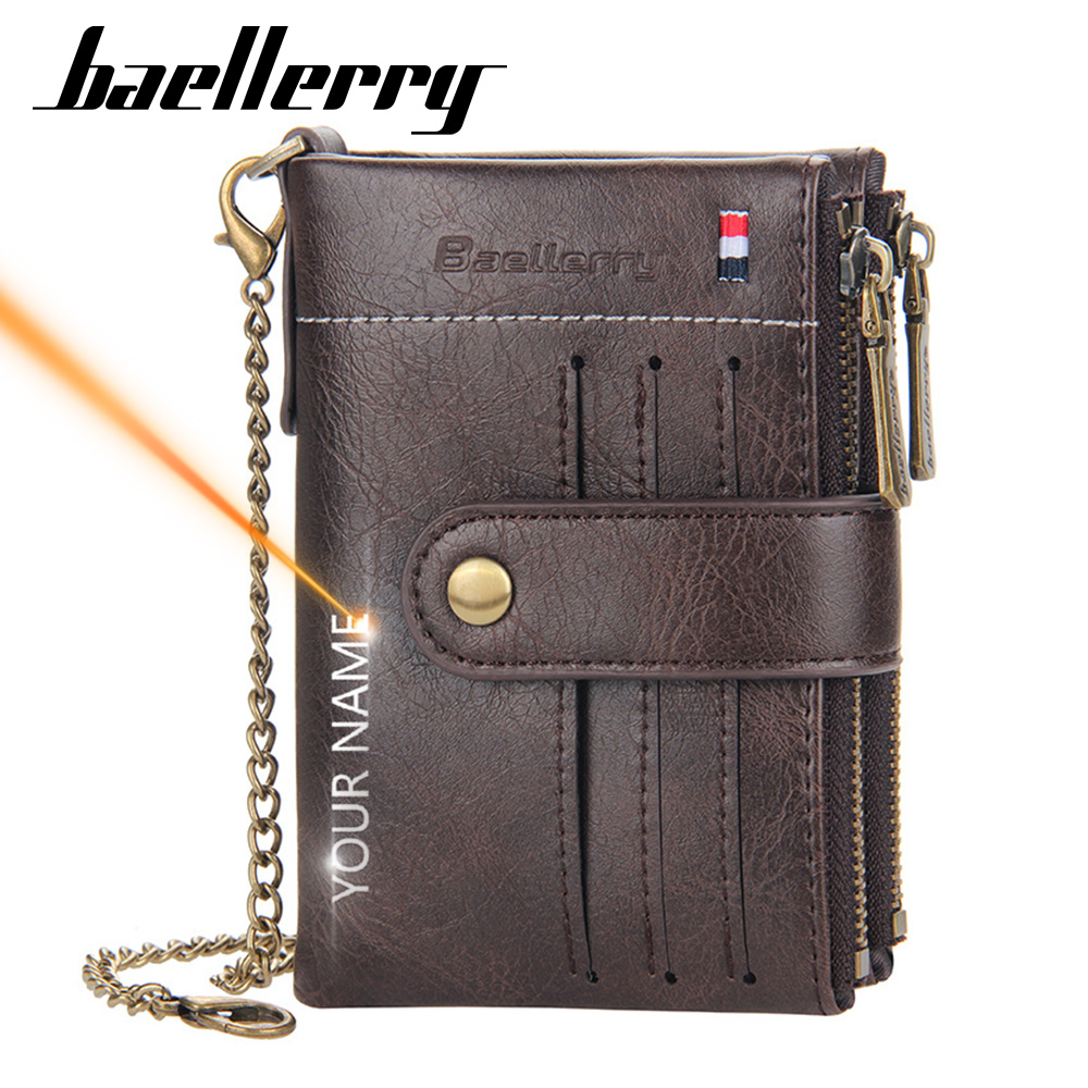 

Men Customized Chain High Quality Short Card Holder Purse Coin Wallets, Coffee