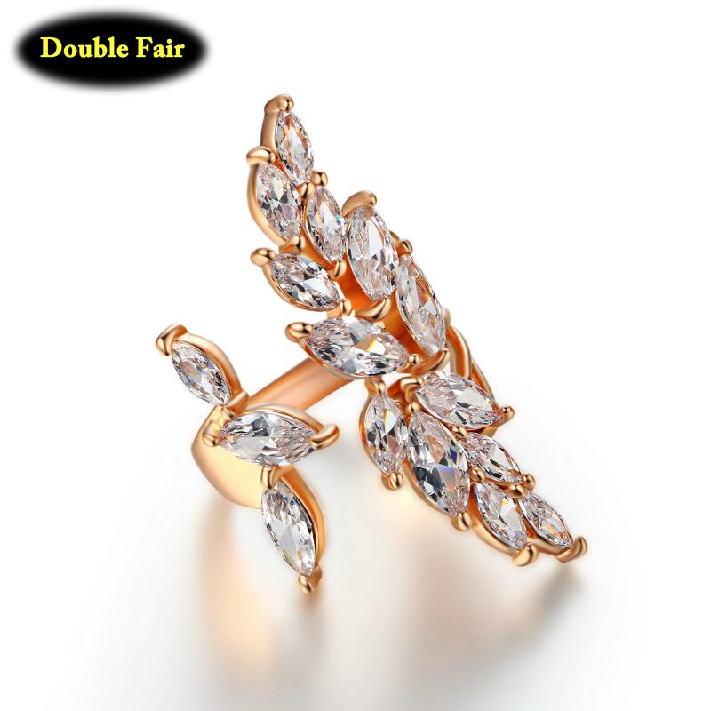 

Cluster Rings Top Quality Cubic Zirconia Leaves Rose/White Gold Color Finger Ring For Women Fashion Crystal Wholesale Jewelry DWR349-1, Golden;silver