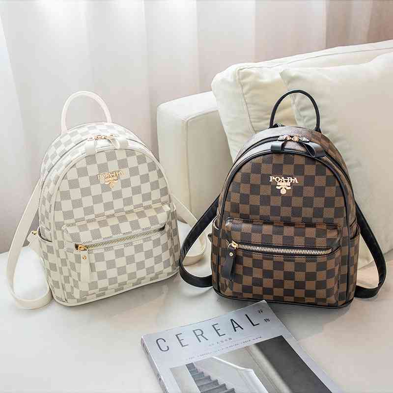 

2021 new fashion printed large capacity Korean Pu women's bag leisure Women's soft leather backpack, White