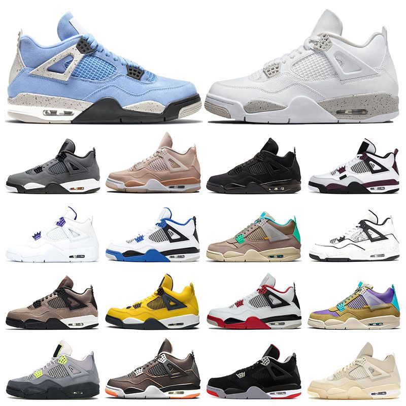 

4 mens basketball shoes 4s DIY blact cat University Blue white oreo Shimmer Fire Red paris Pure Money women trainers sports sneakers, 2 white oreo 36-47
