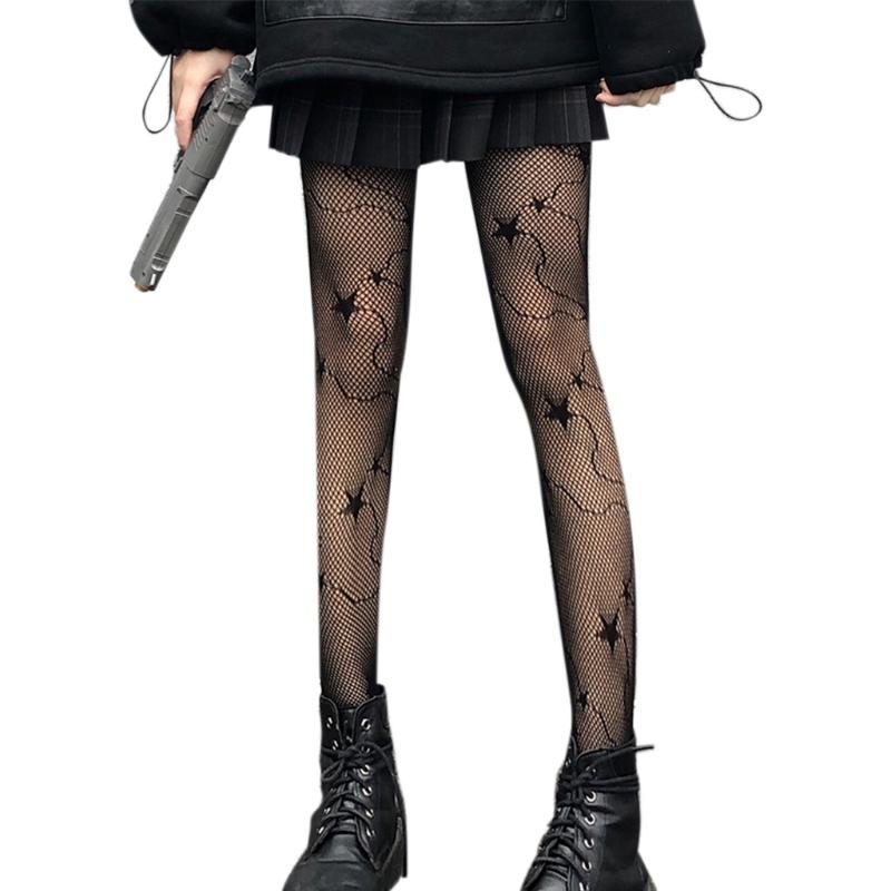 

Socks & Hosiery C6UD Women Sexy Black Fishnet Nylon Tights Star Leopard Plaid Dot Jacquard Patterned Pantyhose Gothic Punk Hollow Out, Sky blue