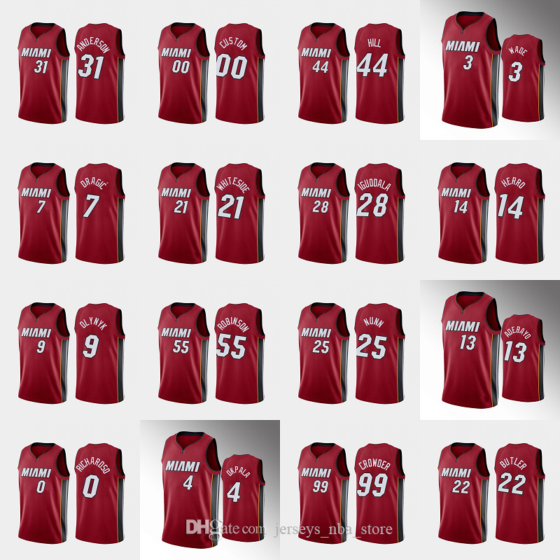

miami heat men goran dragic tyler herro jimmy butler kendrick nunn dwyane wade nba red custom statement jersey, Black;red