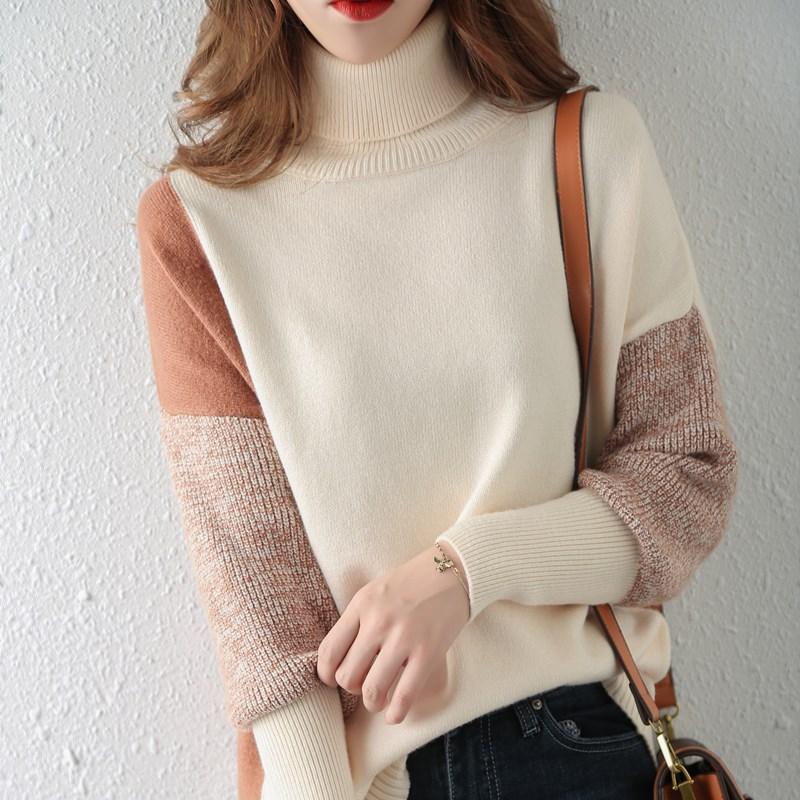 

Women' Sweaters Winter Woman Turtleneck Cashmere And Wool Blended Knitting Jumpers Patchwork Fashion Pullovers Female, As picture3