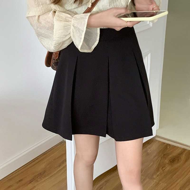 

Summer Black Pleated Skirt Women High Waist Thin A-line Sweet Cute Mini 210607