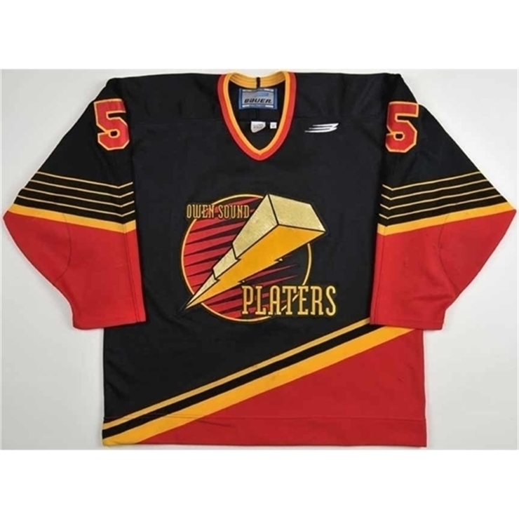 

3740Custom Men Youth women Vintage 1990's Owen Sound Platers Game Worn Hockey Jersey Size S-5XL, Black youth s-xl