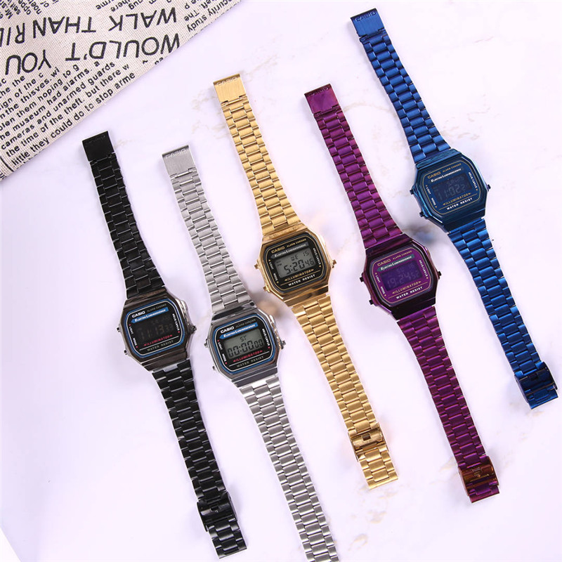 

Sell leisure sports durable LED frosted digital electronic watches with steel mesh waterproof strap and shock resistant precision world time, Slivery;brown