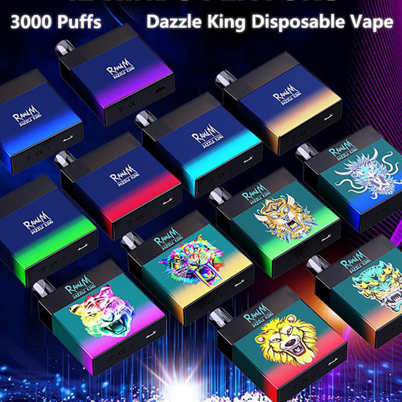

Authentic RandM Dazzle King Disposable E Cigarette Vapes 3000 Puffs 8.0ml Pod RGB Light Bar Vape Kit