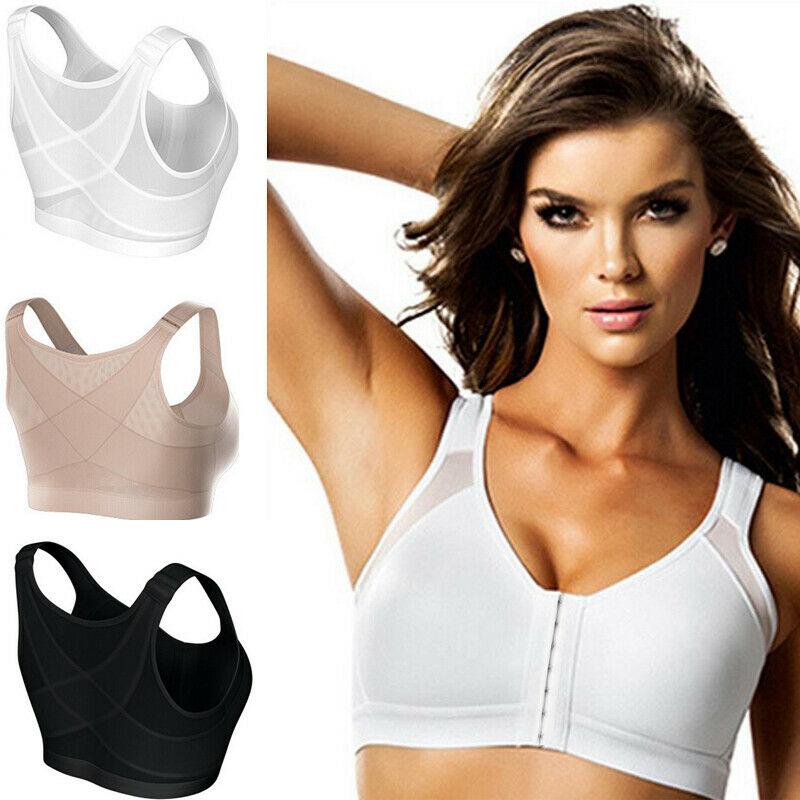

Bras Women Sports Zip Front Wireless Push Up Slim Black Fitness Tops Underwear Casual Posture Corrector Bra Plus Size, Beige
