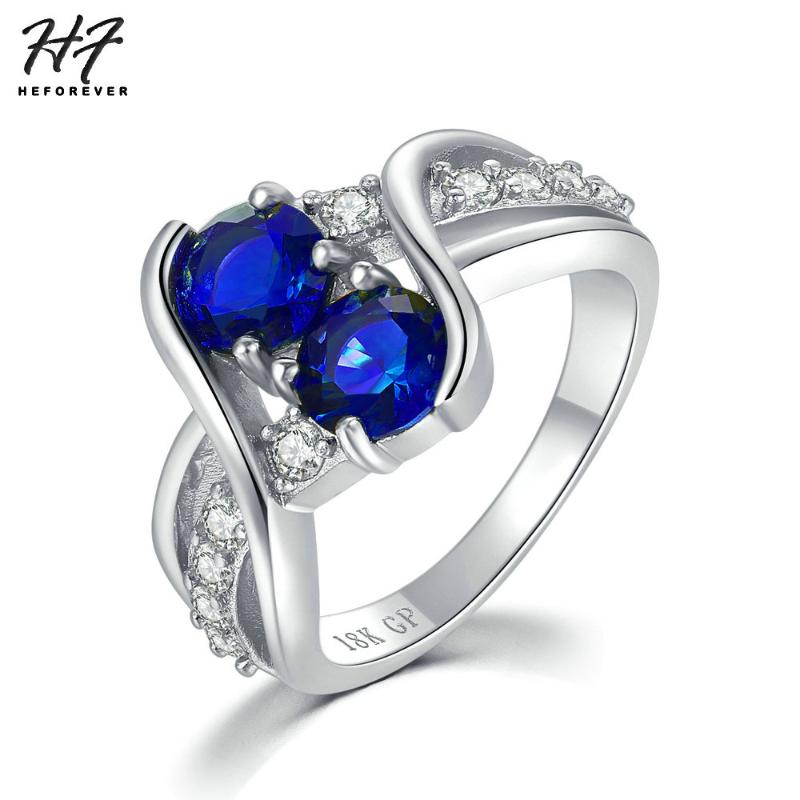 

With Side Stones Twin Crystal Rings For Women Blue Green Cubic Zirconia Yellow Gold Silver Color Wedding Xmas Gift Fashion Jewelry R786 R787